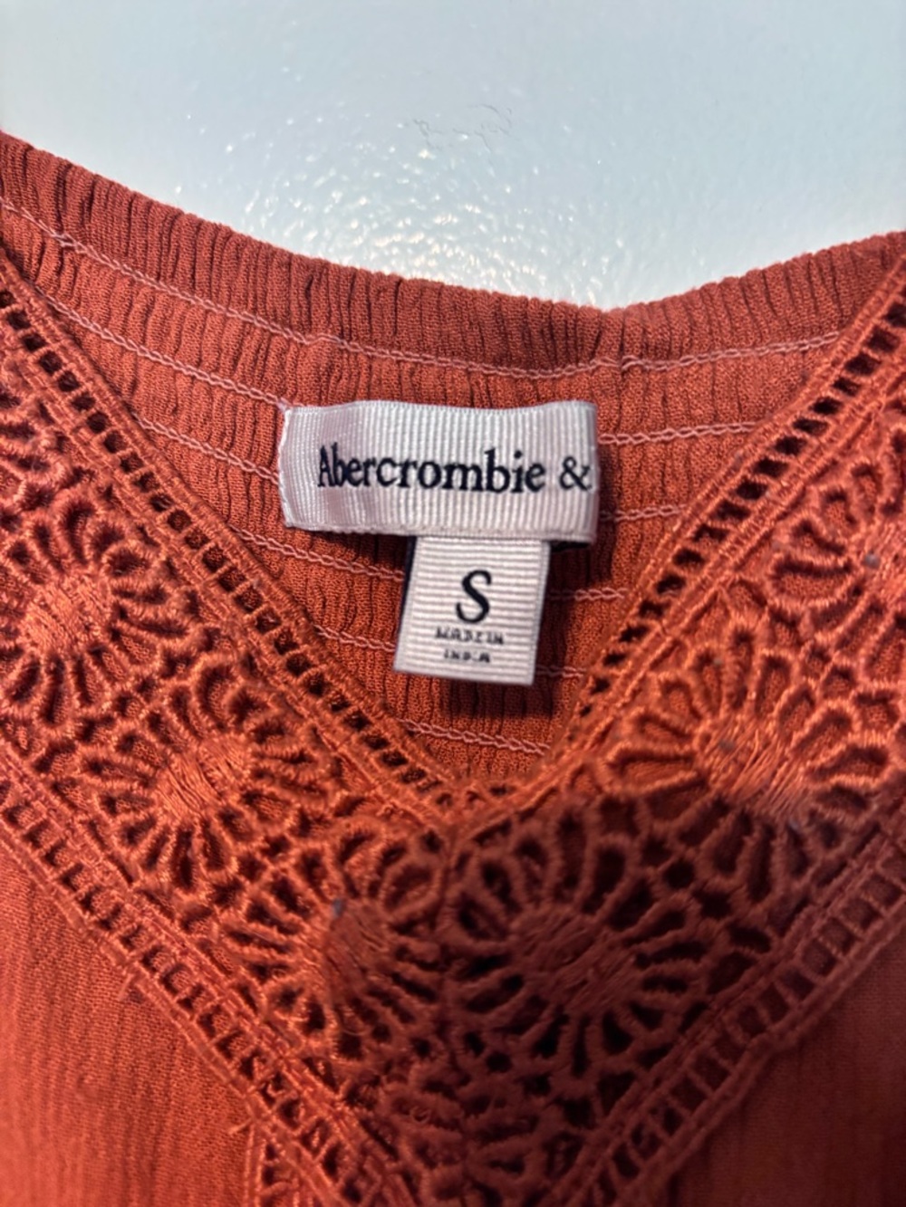 Abercrombie Rust Boho Lace Mini Dress Spaghetti Strap Sundress Size Small - Picture 7 of 13